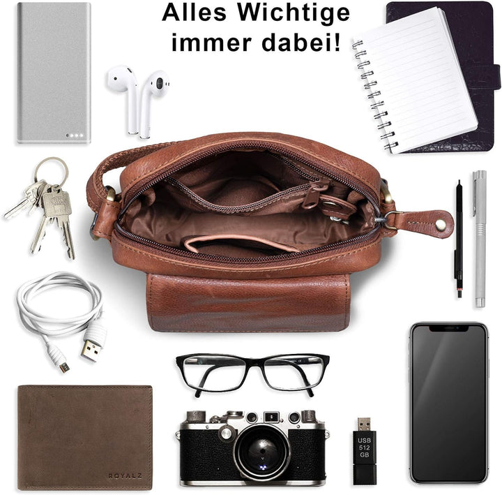 ROYALZ 'Austin' Umhängetasche Klein für Herren Leder Vintage Look Kleine Schultertasche Mini Seitent