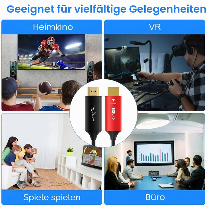 Twozoh 8K Glasfaser HDMI Kabel 30M, Hochgeschwindigkeits HDMI 2.1 Optisches kabel unterstützt 48Gbps