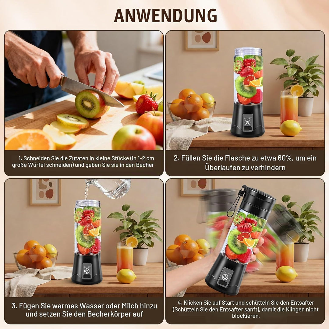 380ML Tragbarer Mixer, Elektrischer USB-Entsafter, Smoothie Maker to go, Mini-Mixer für Shakes und S