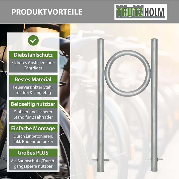 TRUTZHOLM Fahrradanlehnbügel 115 x 53 cm Stahl feuerverzinkt Rohrdurchmesser Ø 60 mm Fahrradständer