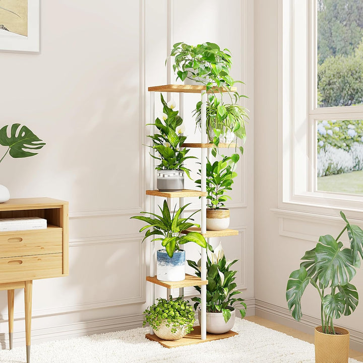 Bamworld Blumenständer Pflanzenständer Pflanzenregal Blumenregal Blumenständer holz 6Etagen Metall G