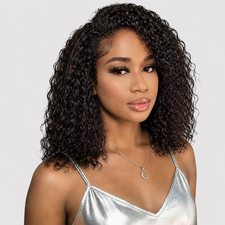 Tunfine Curly Half Wig Echthaar perücke 200 Dichte Water Wave 3 in 1 Seamless Flip Over Wigs Perücke