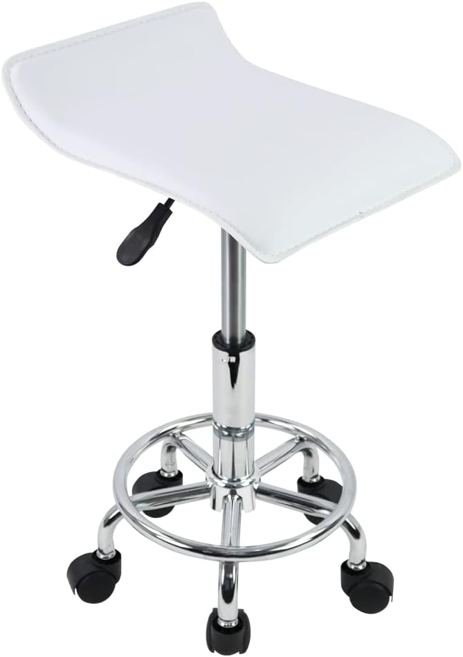 KKTONER Rollhocker Bürohocker quadratische Form Höhenverstellbar 45-61cm Weiss, Weiss