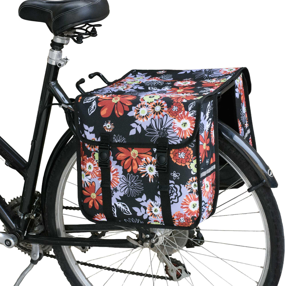 BikyBag Classic - Fahrrad Doppelpacktaschen für Fahrradheckträger (Rote Wiese)