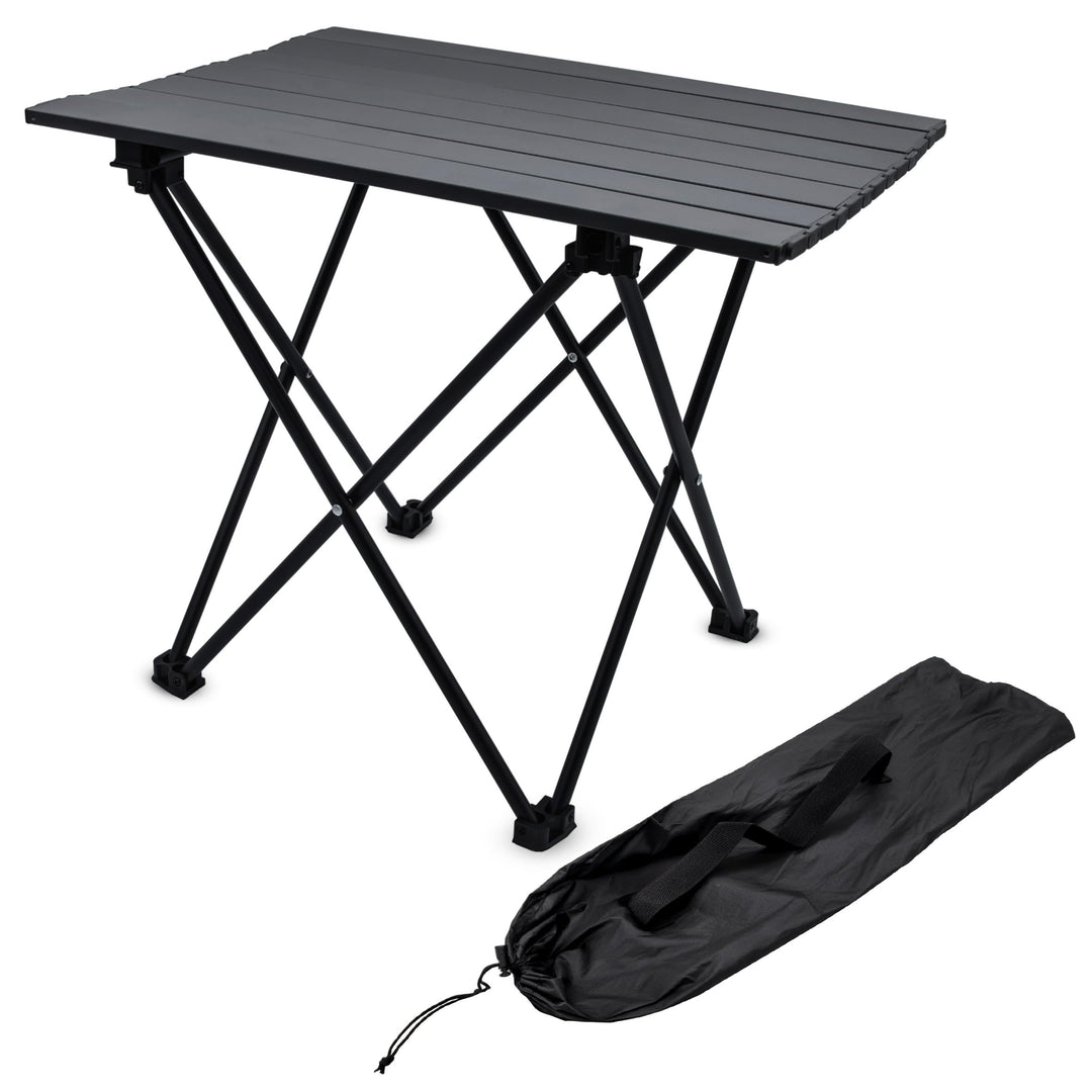 Camping Klapptisch schwarz mit Tragetasche - 56 x 40 cm - Universal Gartentisch mit einrollbarer Tis