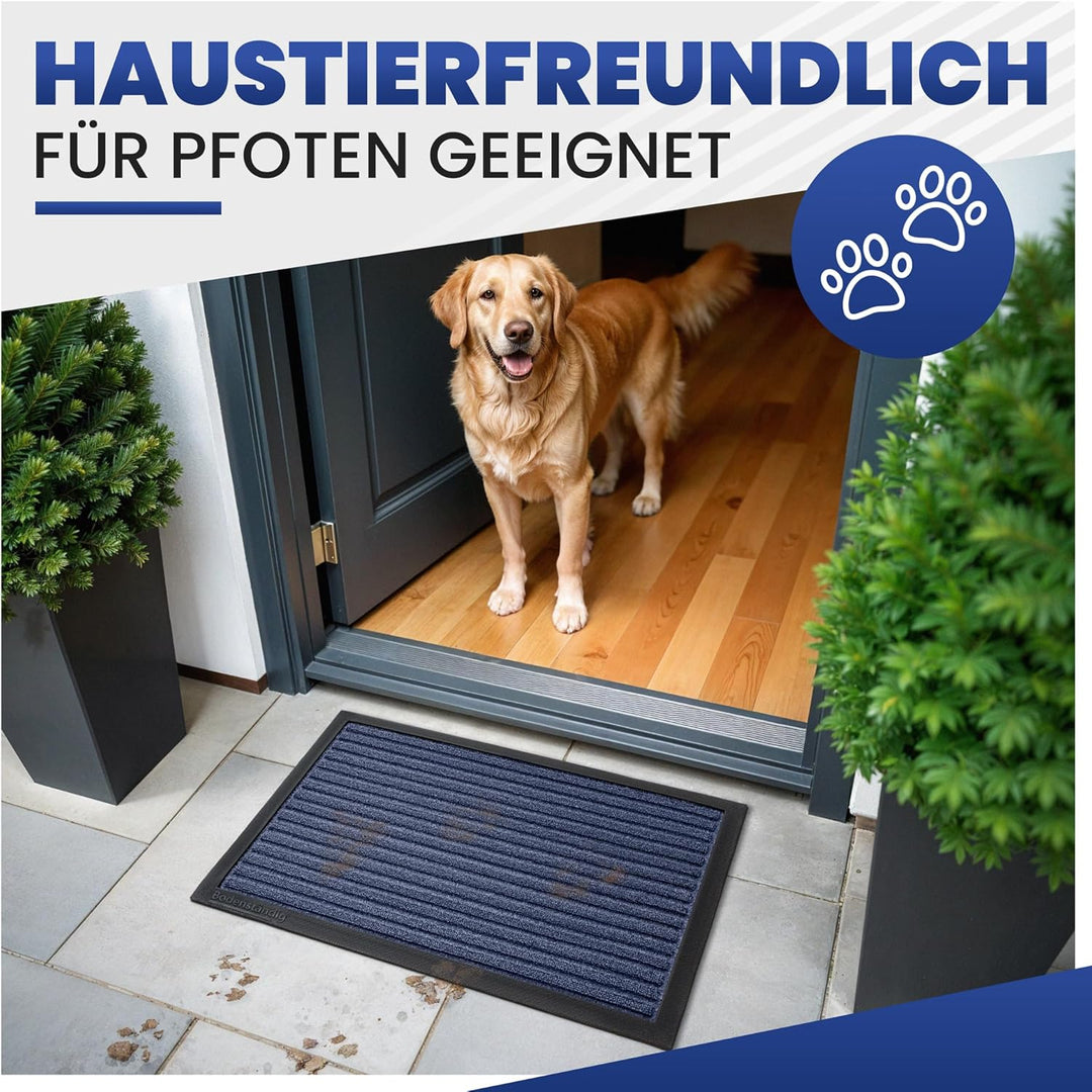 Fussmatte aussen - extrem rutschfest & langlebig - Fussabtreter aussenbereich grau blau 60x90 cm - T