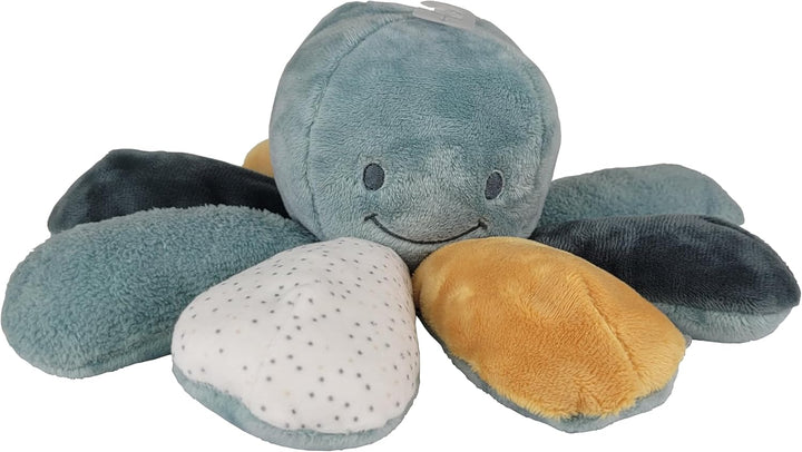Nattou Aktiv-Kuscheltier aus Baumwolle und Polyester, Kuscheltier-Oktopus mit Rassel und Quietsche,