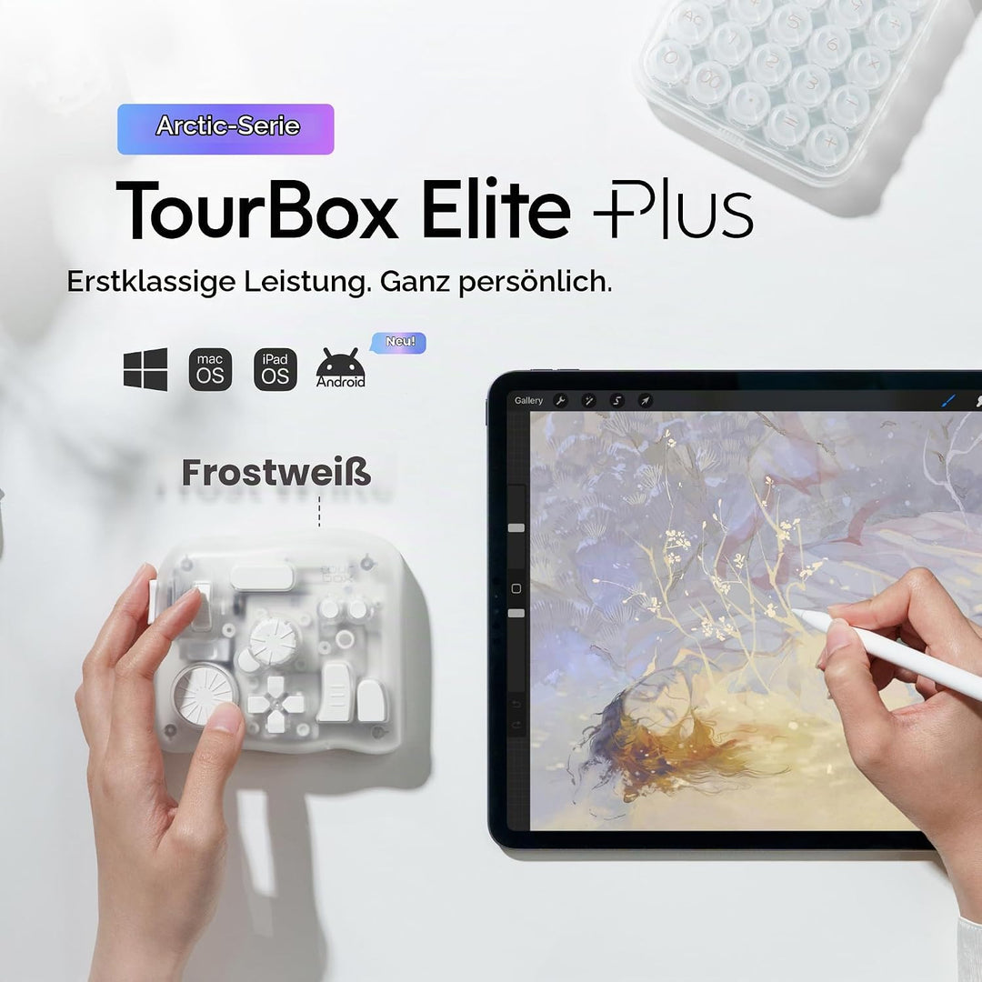 TOUR BOX Elite Plus, iPad-Zeichnen, Bluetooth-Controller für Video- und Foto- Bearbeitung, Mac/Windo