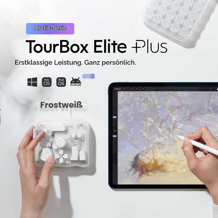 TOUR BOX Elite Plus, iPad-Zeichnen, Bluetooth-Controller für Video- und Foto- Bearbeitung, Mac/Windo