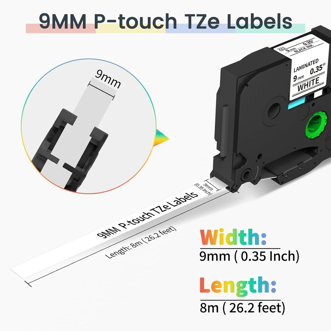 Markurlife Kompatibel mit Brother P-Touch 9 mm TZ-221 TZ-121 TZ-421 TZ-521 TZ-621 TZ-721 für Brother