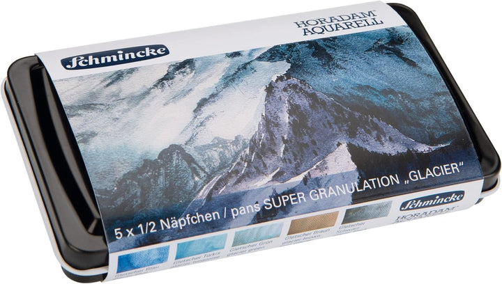 Schmincke – HORADAM® AQUARELL, Super Granulation Set Gletscher, 5 x 1/2 Näpfchen + Pinsel, 74 603 09