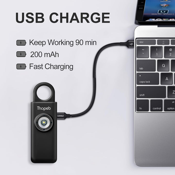 Selbstverteidigungs-Schlüsselanhänger mit Sirene, Wiederaufladbar, Persönlicher Sicherheitsalarm, 13