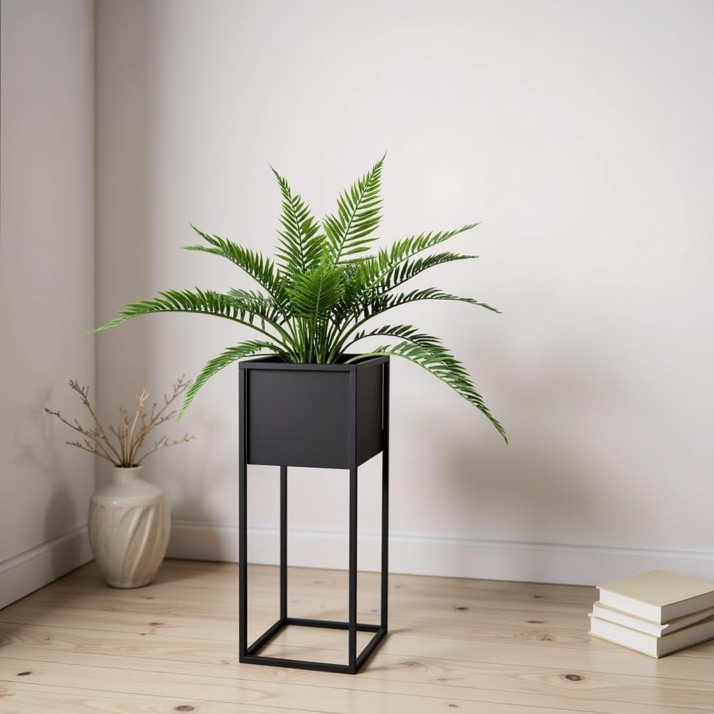 Pflanzenständer Reno - 21x21x50cm - Farbe Schwarz - für Zimmerblumen - Metallregal - Dekorativer Tis