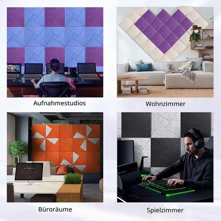 JAMELO Quadratische Akustikplatten Akustikpaneele selbstklebend 12 Stücke, Schallschutzplatten aus H
