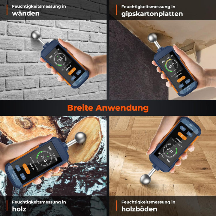GOYOJO Wiederaufladbar Feuchtigkeitsmessgerät Wand, Feuchtigkeitsmesser mit 5-40mm Kugelsensor, Zers
