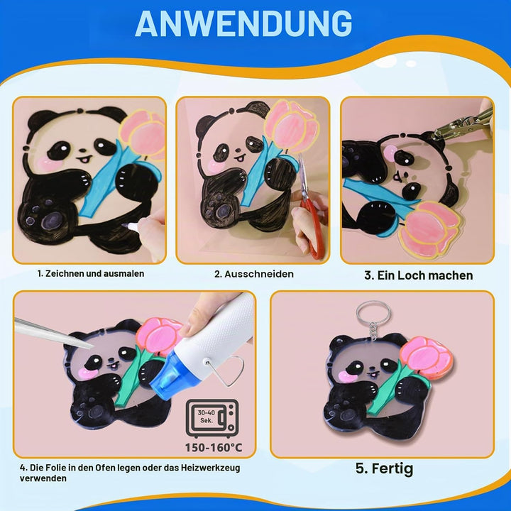 lompyeu 181 Stück Schrumpffolie Set,Schrumpffolie zum Basteln mit 20 Blank Schrumpffolie,Locher, Ohr