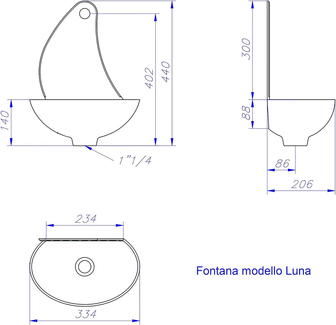 Wandbrunnen Modell Luna Farbe Gusseisen mit Wasserhahn Modell 303L aus poliertem Messing für Haus un