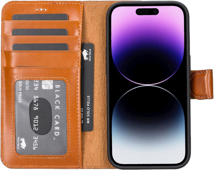 Solo Pelle Lederhülle kompatibel für iPhone 14 Pro in 6.1 Zoll abnehmbare Hülle (2in1) inkl. Kartenf