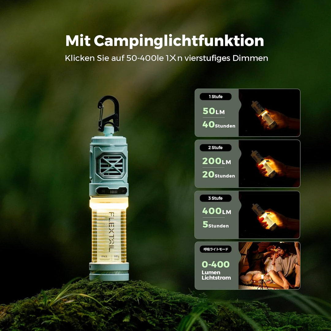 FLEXTAILGEAER Tiny Repeller S, Tragbarer Elektrischer Mückenschutz, mit Campinglampe (Atemlicht, bis