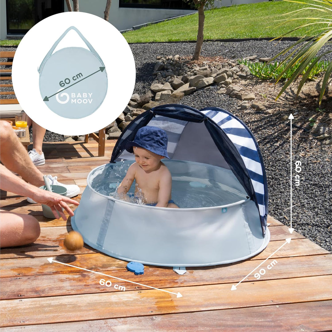 Babymoov Strandmuschel 3-in-1 Aquani Matrose - Strandzelt mit UV-Schutz LSF 50, Planschbecken und Re