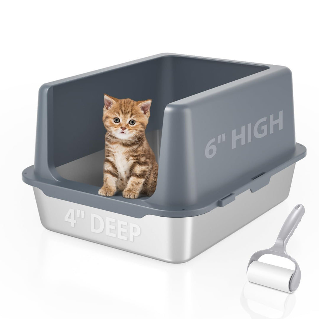 Katzenklo Edelstahl mit Deckel, katzentoilette, 25 cm katzenklo hohem Rand | katzenklo offene, extra