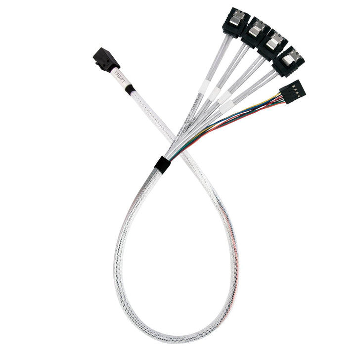 SilverStone Technology CPS05-RE: Dickes, abgeschirmtes Mini-SAS-SFF-8643-36-Pin-zu-SATA-7-Pin-Kabel,