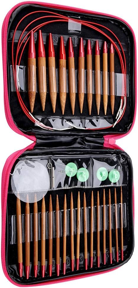 Goick Strickset,Austauschbare karbonisierte Bambusnadeln Set Aluminium Rundstricknadeln Ring Set