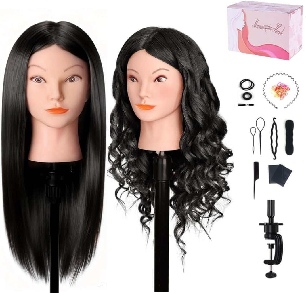TopDirect Friseur Übungskopf 45cm mit 100% realistischem Kunsthaar, Schwarz Naturschwarz, Naturschwa