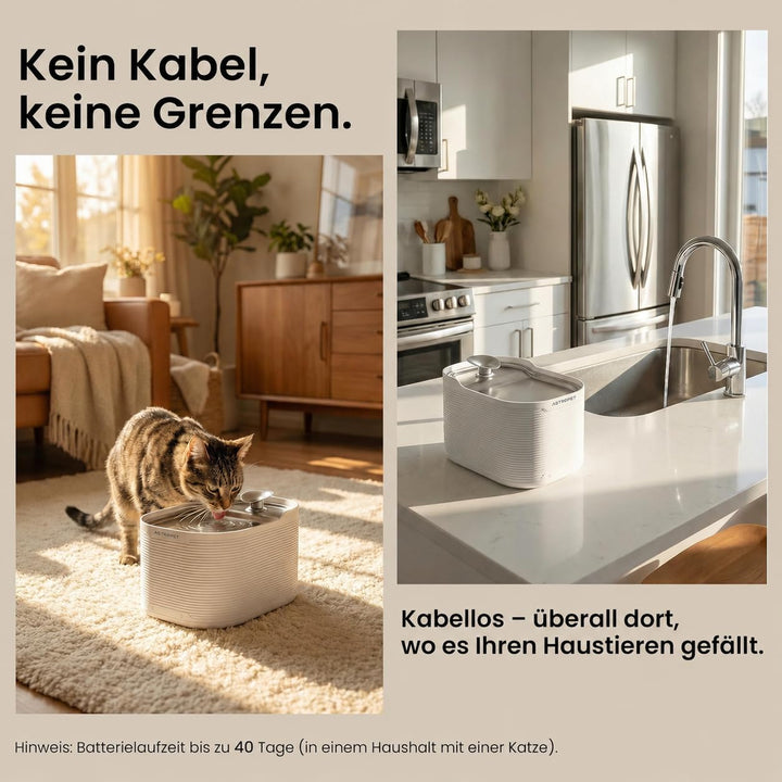 AstroPet Scorpio Katzenbrunnen Kabellos - 2,5L Trinkbrunnen für Katze &amp; Hunde mit App Steuerung, 520