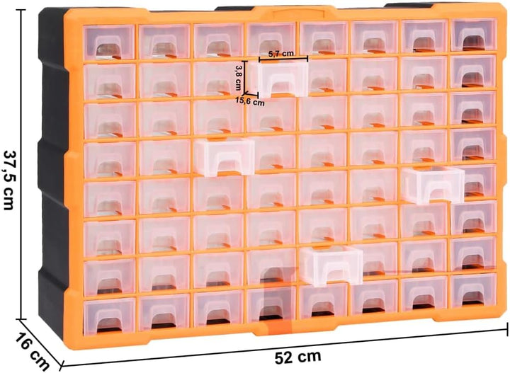 Myheimly Multi-Schubladen-Organizer mit 64 Schubladen 52x16x37,5 cm Orange und Schwarz 64 Schubladen