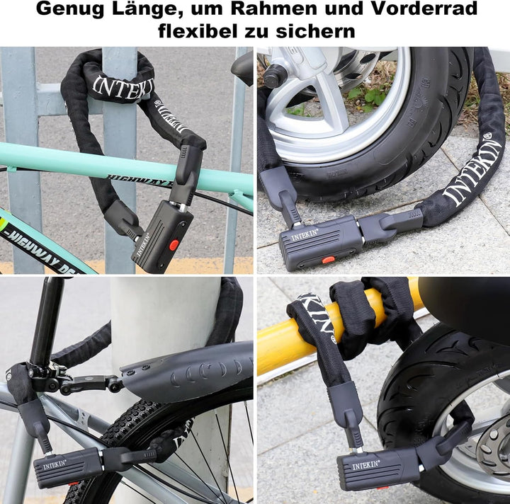 INTEKIN Kettenschloss 120cm lang, Schwer Motorrad-/ Fahrradschloss aus 8mm gehärteter Stahlkette, Ho