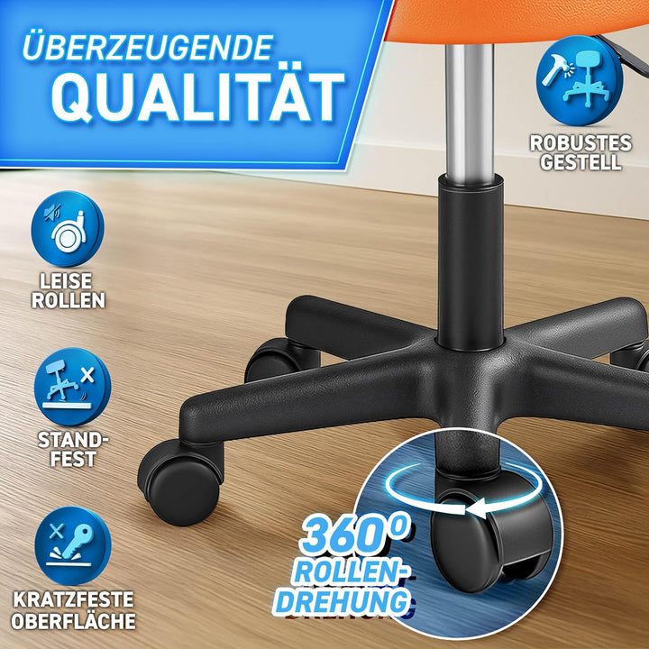 TRESKO® Rollhocker mit Lehne höhenverstellbar 10cm Dicke Polsterung Drehbar | Hocker 46-58cm | Arbei