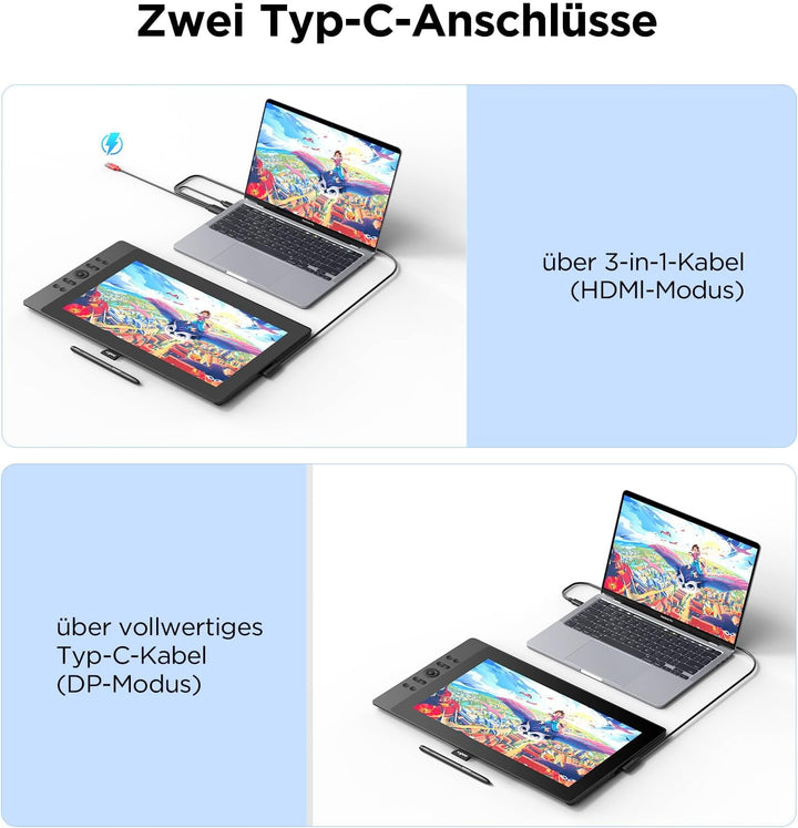ugee Grafiktablett mit Display, UE16 FHD IPS 15.4 Zoll Grafiktabletts mit 143% sRGB Bildschirm, 16K