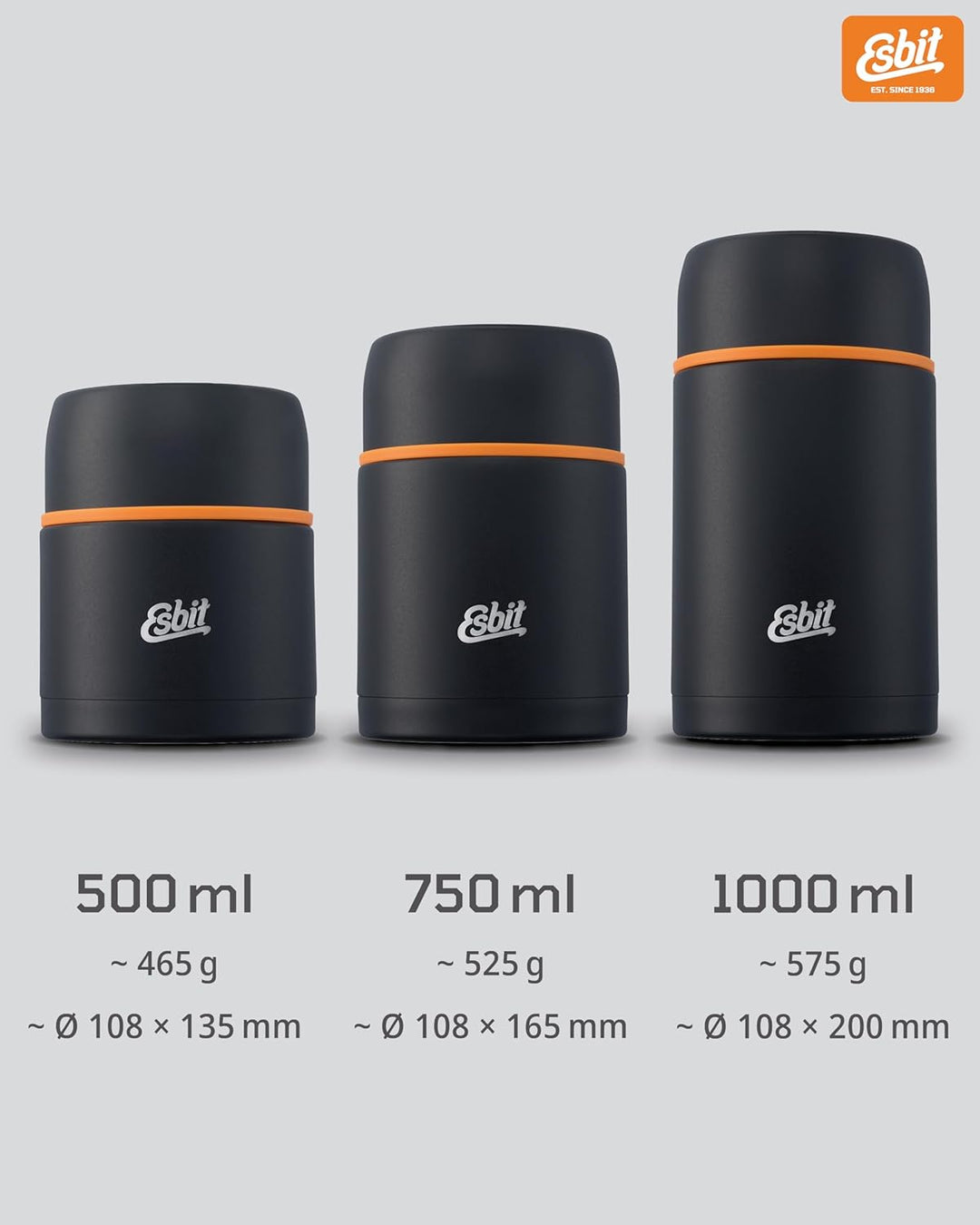 Esbit Thermobehälter Classic für Speisen - Warmhaltebehälter 750 ml in Schwarz - aus Edelstahl für w