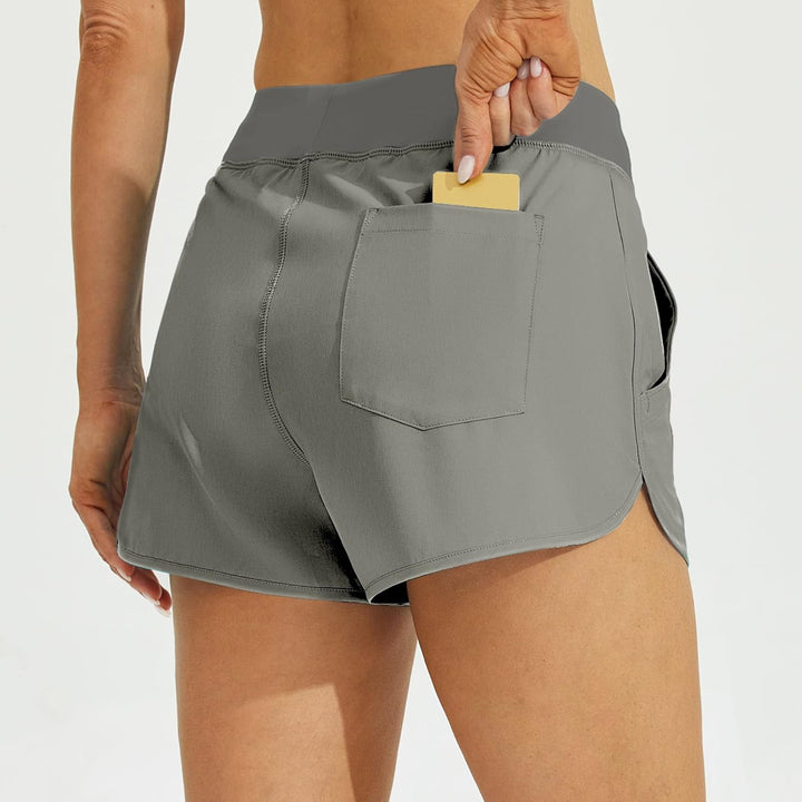 WILLIT Damen 3" Badeshorts Badehose mit Kurzliner Schnelltrockner XS Grau, XS Grau