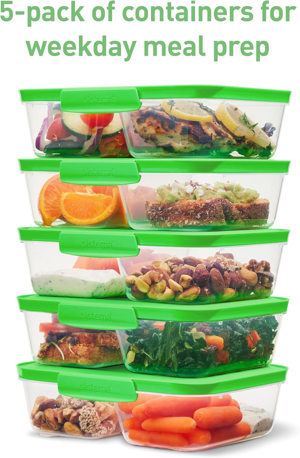 Sistema Nest IT Frischhaltedosen Meal Prep Boxen | 870 ml luftdichte Vorratsdosen mit Zwei Fächern u