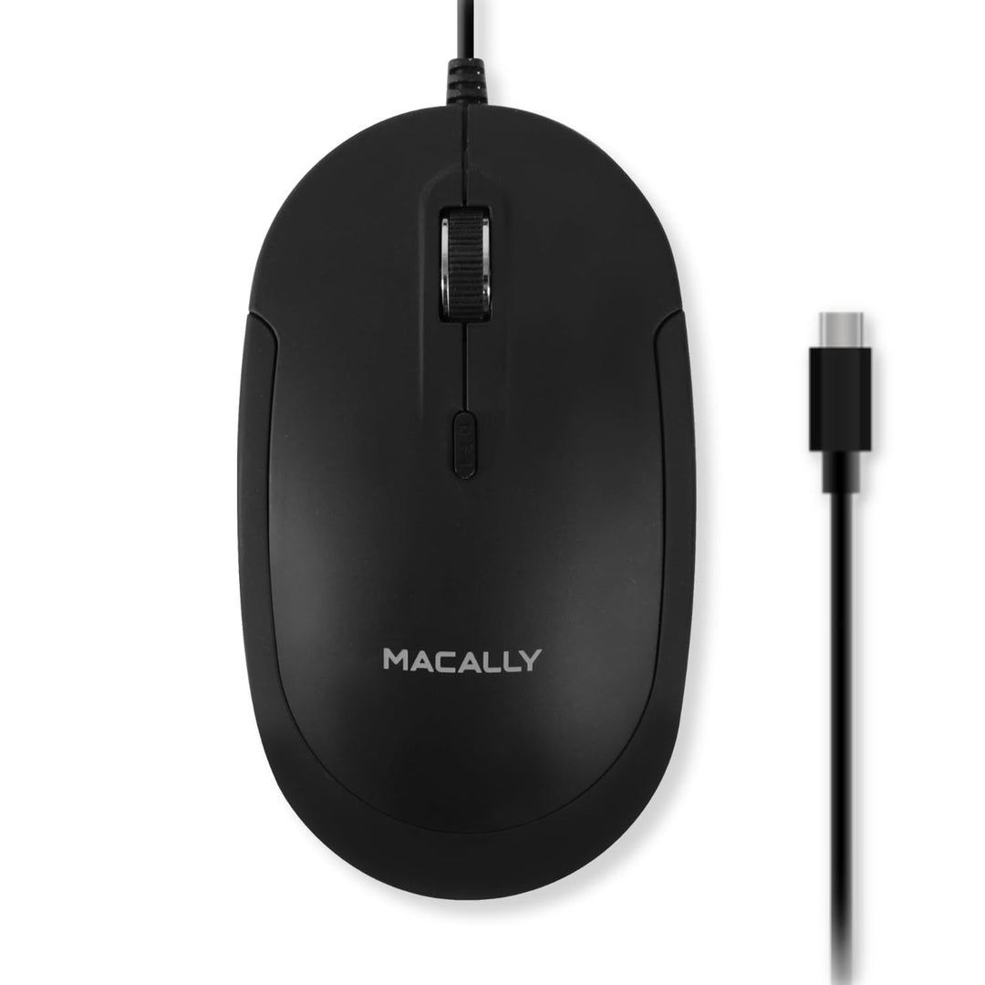 Macally Kabelgebundene USB-C-Maus für Mac und PC, schlank, leise und zuverlässig, 3 Tasten, Scrollra
