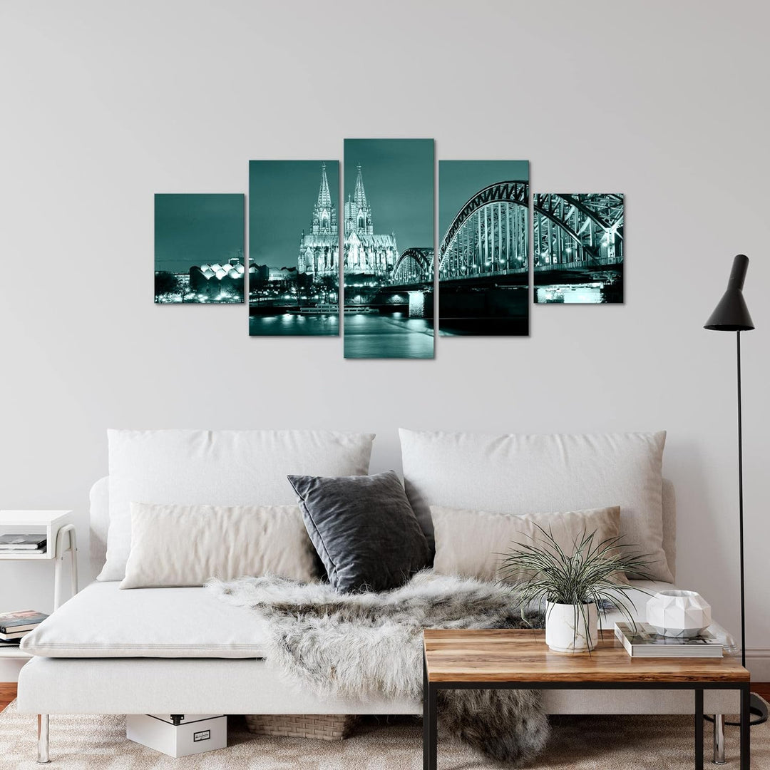 Runa Art Wandbilder Köln 5 Teilig Bild auf Vlies Leinwand Deko Wohnzimmer Schlafzimmer Stadt Brücke