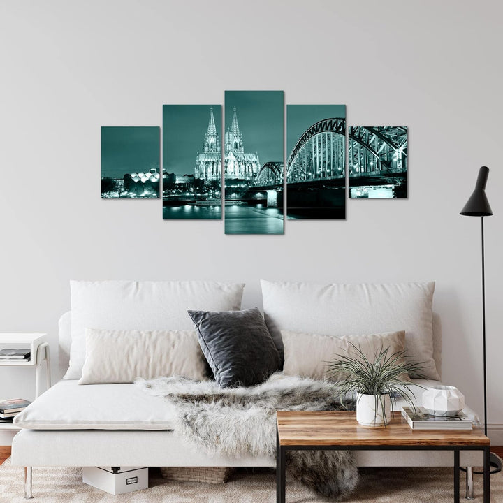 Runa Art Wandbilder Köln 5 Teilig Bild auf Vlies Leinwand Deko Wohnzimmer Schlafzimmer Stadt Brücke