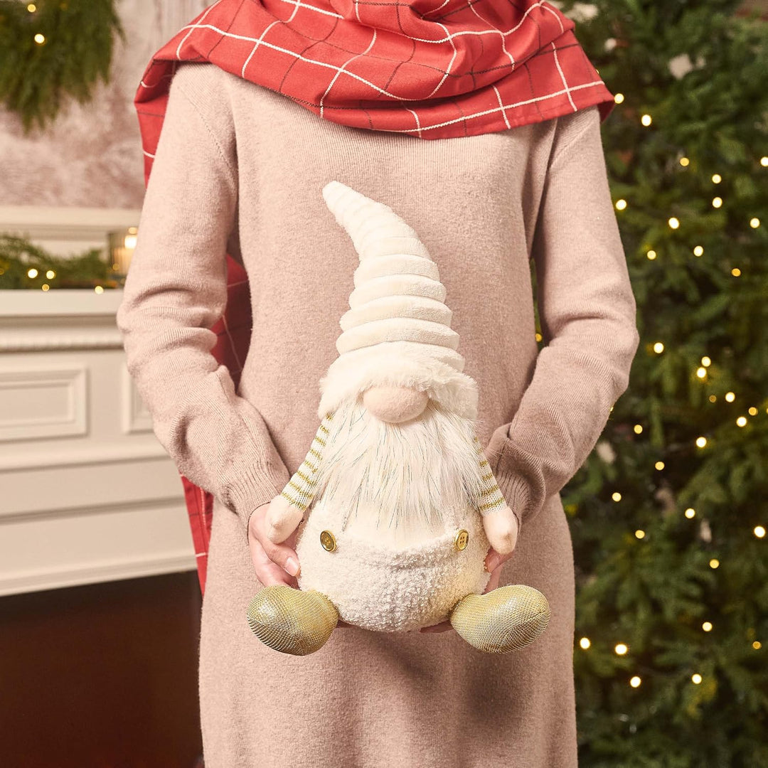 Valery Madelyn Weihnachtswichtel für Weihnachtsdeko,23cm Weihnachtsgnom Weiss Gold,Biegsamer Hut,Dek