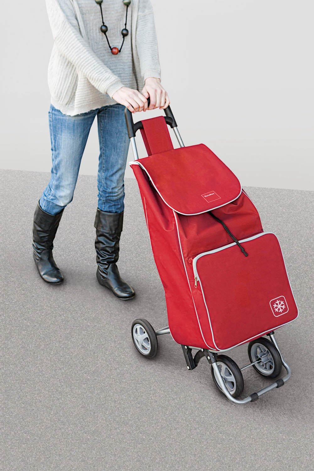 Metaltex Aloe Einkaufstrolley mit 4 Rädern, Metall Textur, rot, 120x60x6 cm, Rot