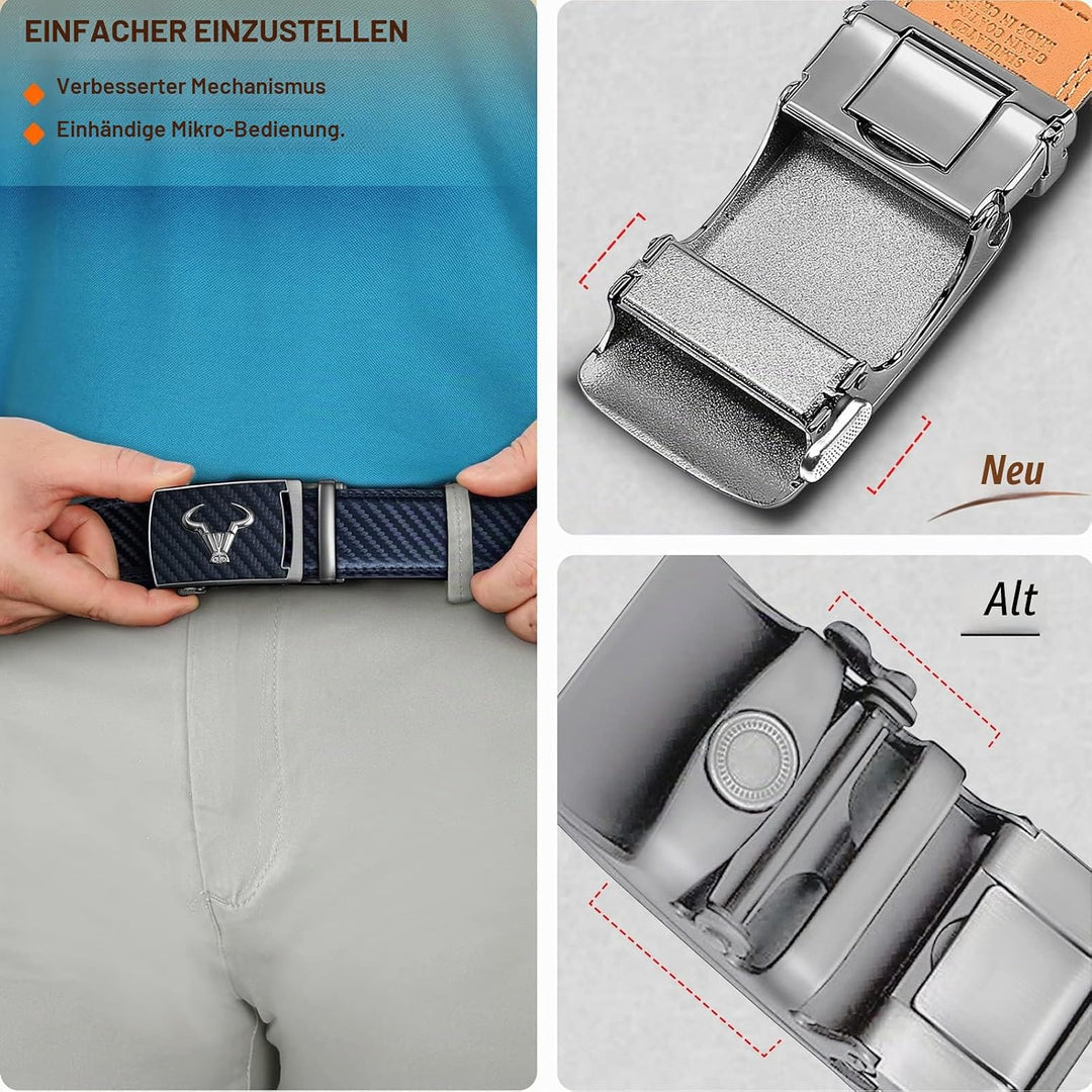 KEMISANT Gürtel Herren, Ratsche Gürtel Automatikschliesse Ledergürtel für Herren Business Anzug,Brei