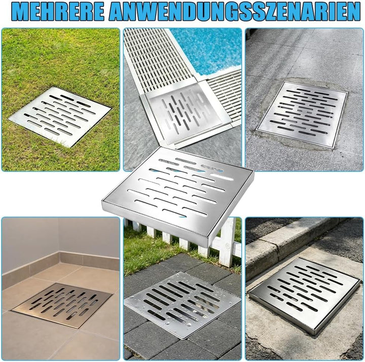 150 x 150 x 20 mm Edelstahl Bodenablaufdeckel mit Rahmen, Kanalrost