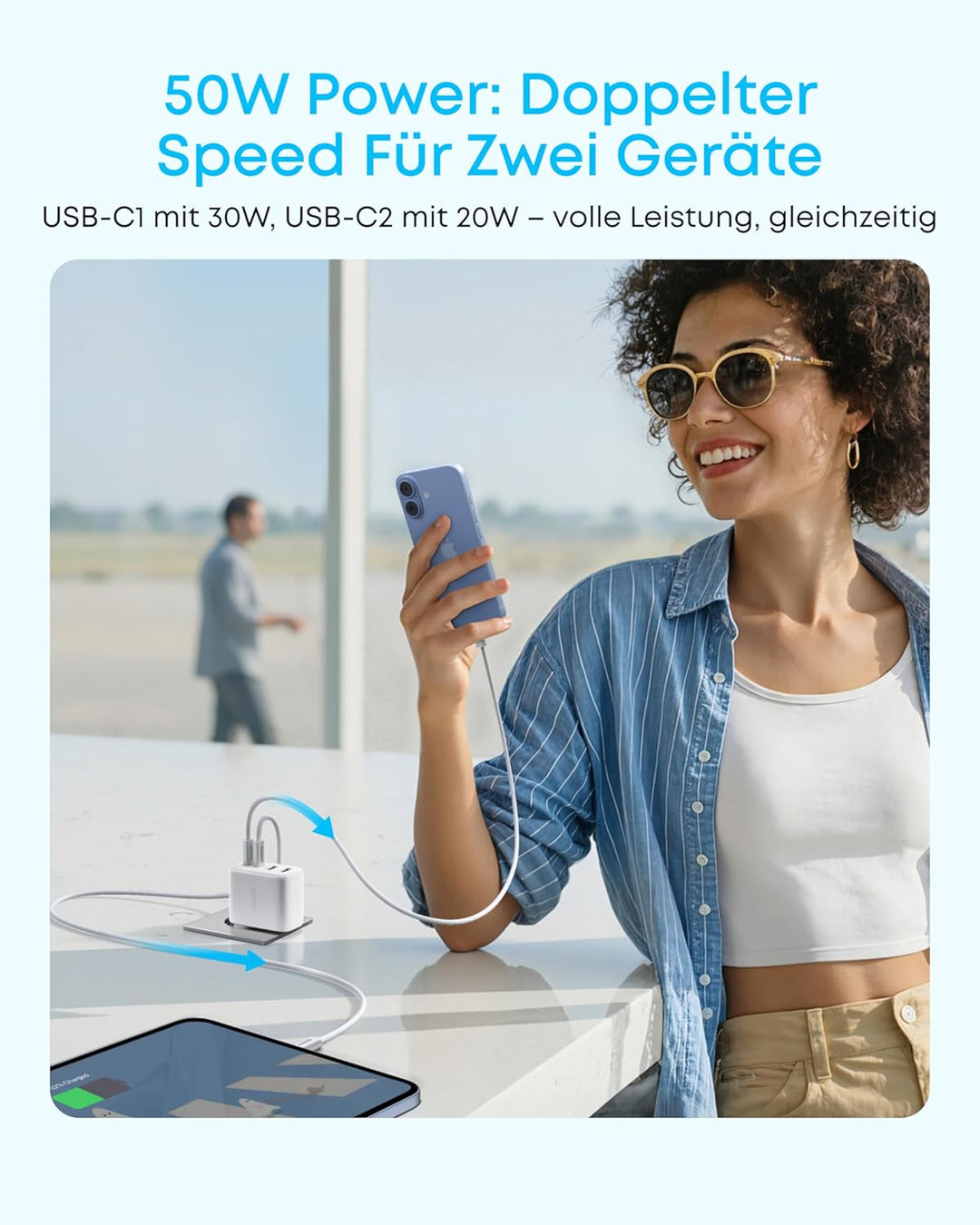 Anker Zolo 50W USB C Ladegerät, 4-Port Netzteil mit 2 USB-C und 2 USB-A, Kompaktes Schnellladegerät