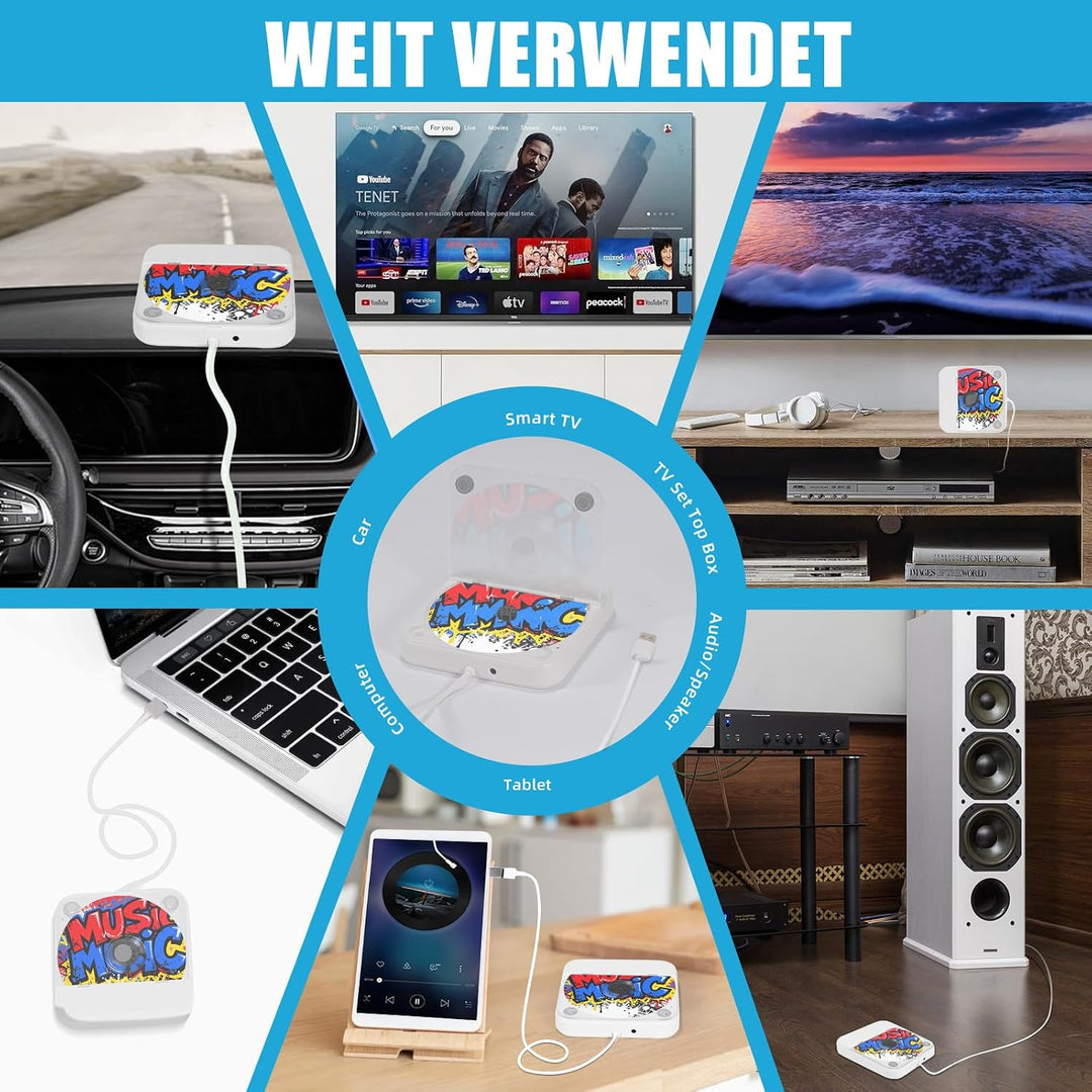 Externer CD Player für Auto mit USB/AUX Anschluss, Plug & Play | Stossfestes Design | Breites Anwend