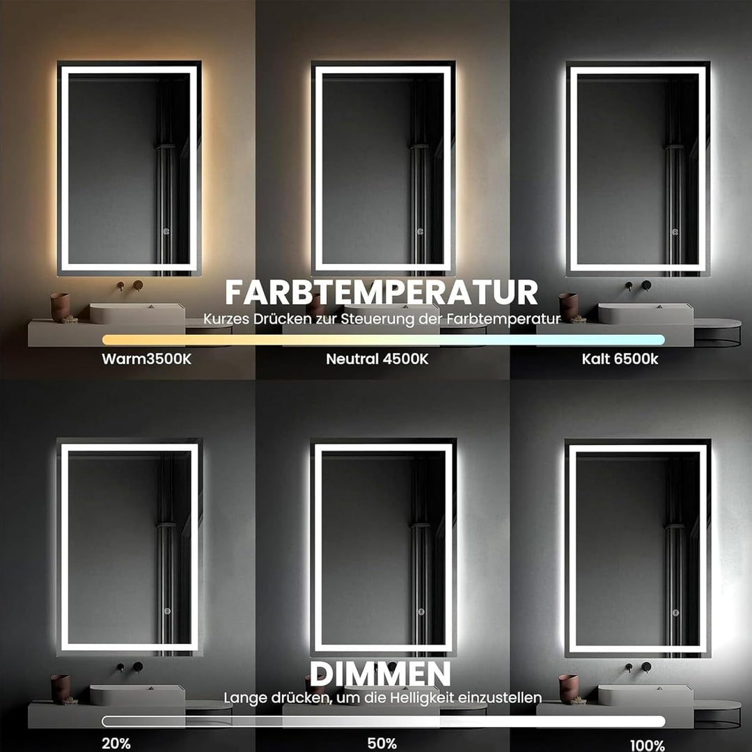 Trintion Badspiegel mit Beleuchtung 50x70cm Badezimmer Wandspiegel LED Badezimmerspiegel Anti-Beschl