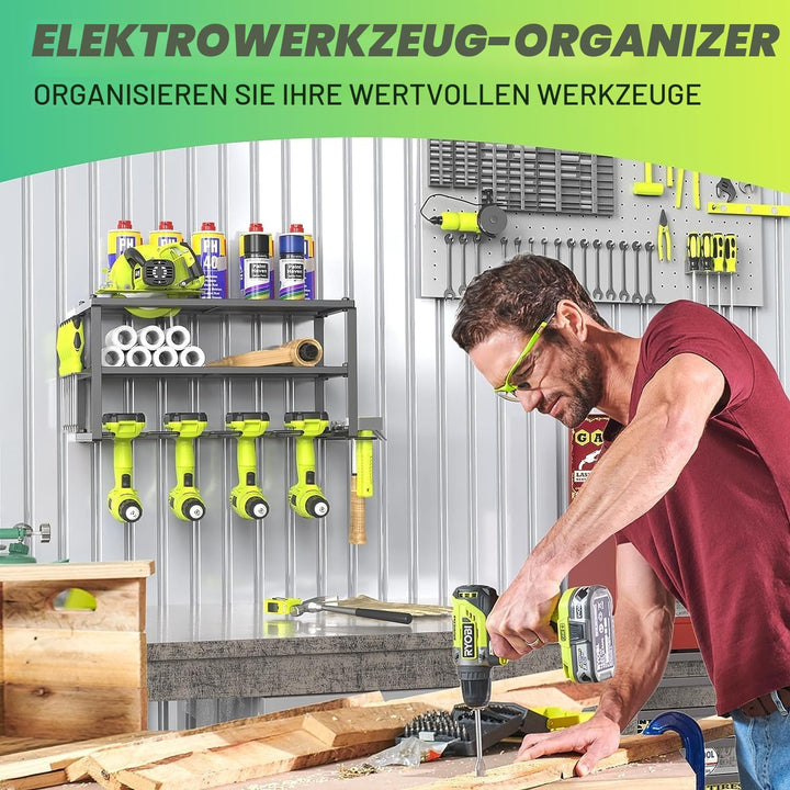 WELDUN Werkzeugspeicher Wandhalterung Schlagbohrschrauber Werkzeugregal für 4 Elektrowerkzeug, 3 Ebe