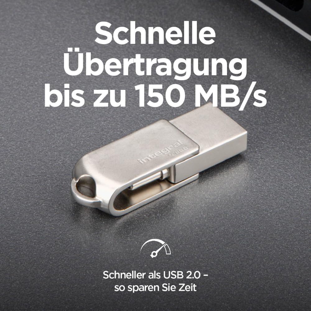 Integral 128GB 360-Dual USB 3.2 Gen 1 Typ A & USB-C Flash-Laufwerk - 5Gbps Übertragungen - Plug & Pl