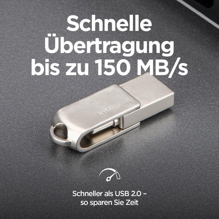 Integral 128GB 360-Dual USB 3.2 Gen 1 Typ A & USB-C Flash-Laufwerk - 5Gbps Übertragungen - Plug & Pl