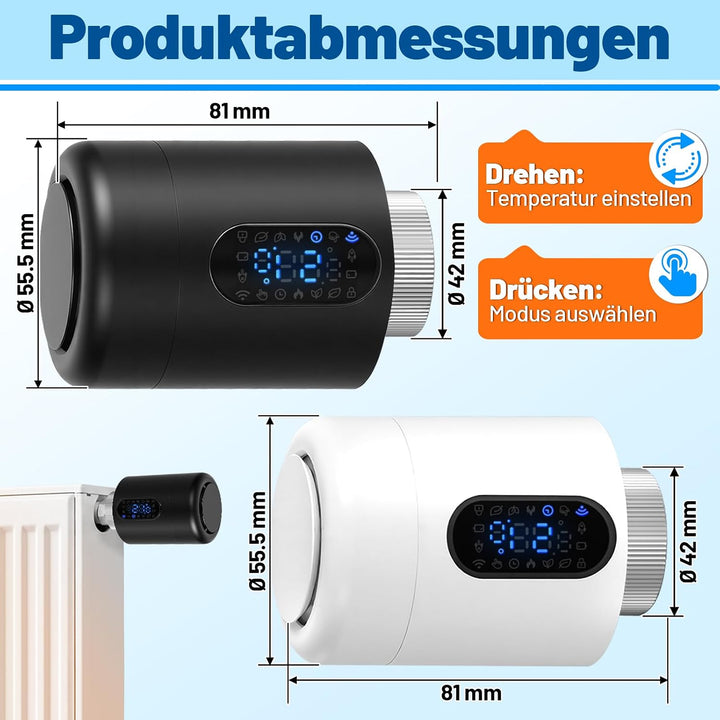 Heizkörperthermostat, per App, Wochenprogramm, Weiss, 4 Stück Weiss 4 Stück, Weiss 4 Stück